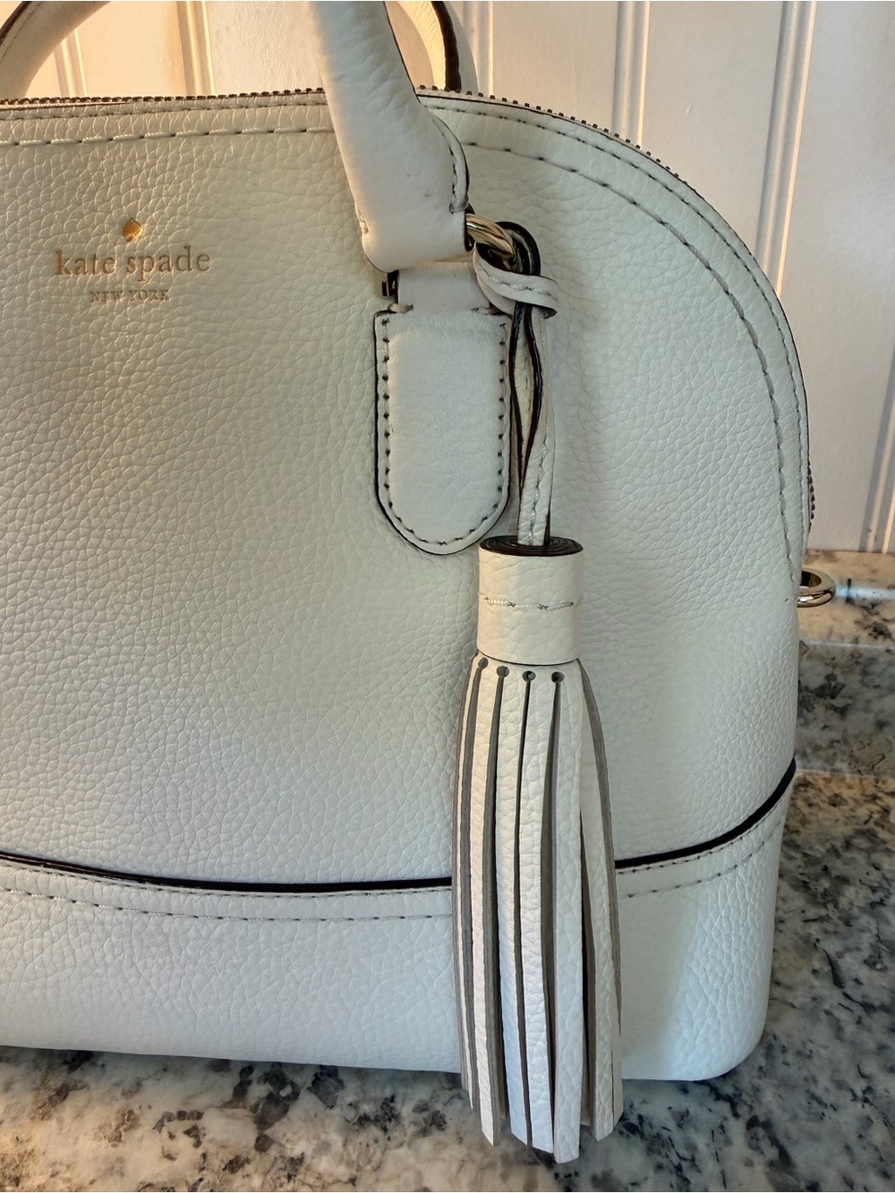 Kate Spade ♠️ McCall Street Carli Leather Satchel White Tassel No Strap - Picture 5 of 14